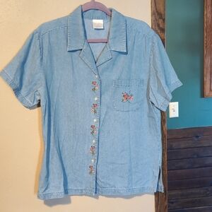 Style Studios Embroidered Denim Short Sleeve Button-up Shirt